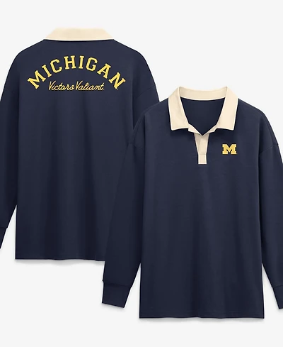 Jordan Women's Nike Navy Michigan Wolverines Oversized Essential Dri-FITLong sleeves V-Neck Polo Shirt