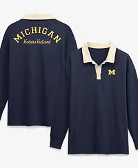 Jordan Women's Nike Navy Michigan Wolverines Oversized Essential Dri-FITLong sleeves V-Neck Polo Shirt
