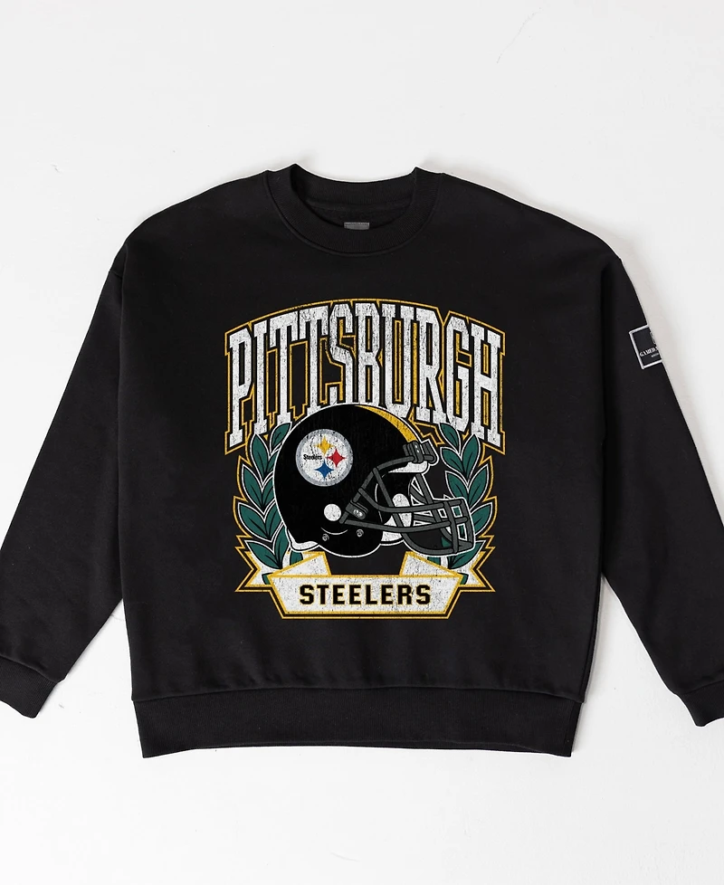 Gameday Couture Women's Black Pittsburgh Steelers Oversized Victory Lane Label Premium Fleece Sweatshirt