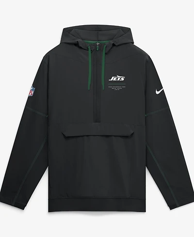 Nike Men's Black New York Jets Sideline Logo Glory Anorak Half-Zip Hoodie