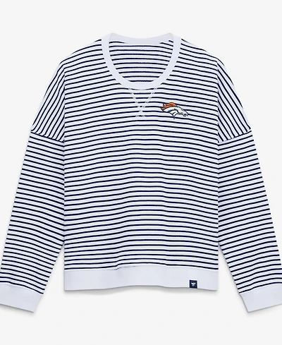 Fanatics Women's White/Navy Denver Broncos Striped Oversized French Terry Sweatshirt