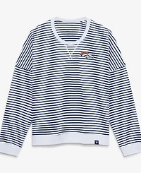 Fanatics Women's White/Navy Denver Broncos Striped Oversized French Terry Sweatshirt