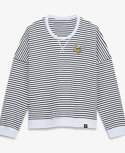 Fanatics Women's White/Black Minnesota Vikings Striped Oversized French Terry Sweatshirt