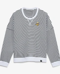 Fanatics Women's White/Black Minnesota Vikings Striped Oversized French Terry Sweatshirt