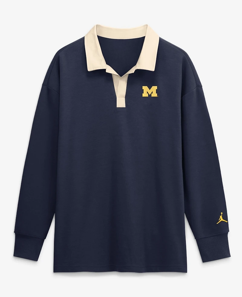 Jordan Women's Nike Navy Michigan Wolverines Oversized Essential Dri-FITLong sleeves V-Neck Polo Shirt