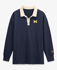 Jordan Women's Nike Navy Michigan Wolverines Oversized Essential Dri-FITLong sleeves V-Neck Polo Shirt