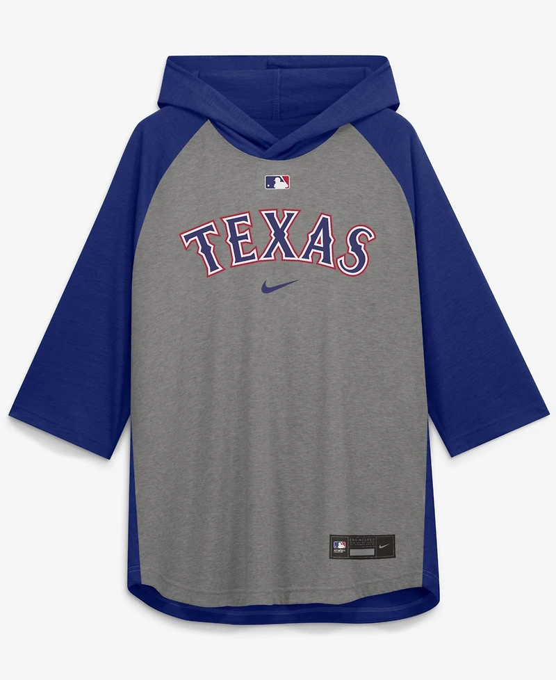 Nike Men's Gray Texas Rangers Authentic Collection Flux Dri-fit Raglan 3/4-Sleeve Hoodie