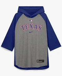 Nike Men's Gray Texas Rangers Authentic Collection Flux Dri-fit Raglan 3/4-Sleeve Hoodie