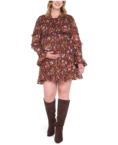 Motherhood Maternity Women's Long Sleeve Ruffle Mini Dress