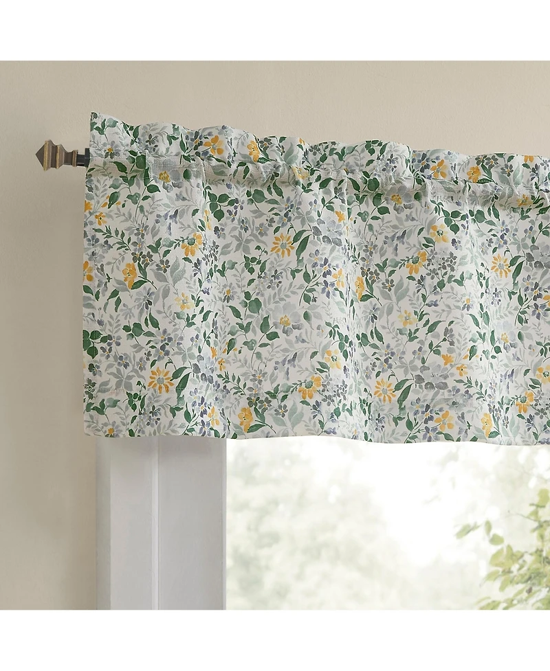 No. 918 Portia Watercolor Wildflower Semi-Sheer Rod Pocket Kitchen Curtain Valance