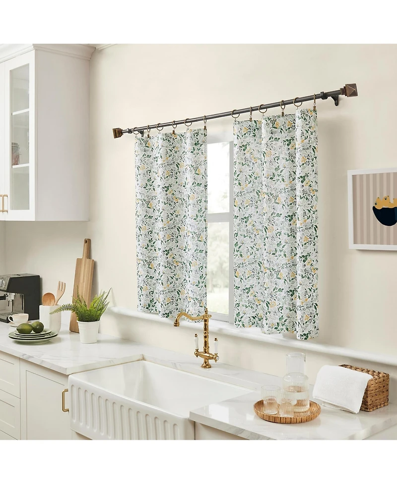 No. 918 Portia Watercolor Wildflower Semi-Sheer Rod Pocket Kitchen Curtain Tier Pair