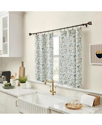 No. 918 Portia Watercolor Wildflower Semi-Sheer Rod Pocket Kitchen Curtain Tier Pair