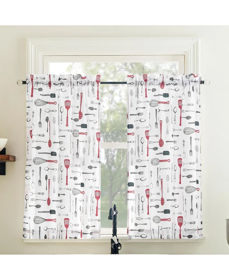 No. 918 Whisked Away Cotton Blend Semi-Sheer Rod Pocket Kitchen Curtain Tier Pair