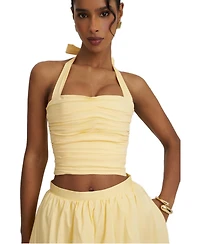 Miss Circle Women's Wilsie Cotton Poplin Ruched Halter Top