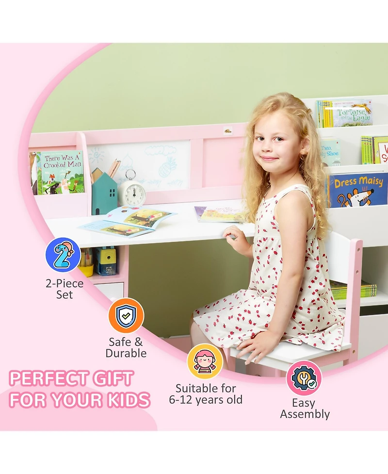 Qaba Toddler Table and Chair Set, Kids Writing Desk Homework Table,
