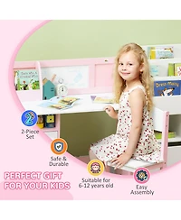 Qaba Toddler Table and Chair Set, Kids Writing Desk Homework Table,