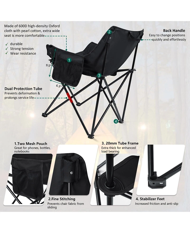 Piscifun 2 Pack Oversized Folding Camping Chairs and Table Portable Outdoor Patio Travel Set