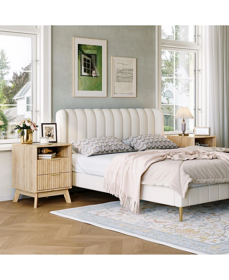gaomon Set of 2 Modern 2 Drawer Wave Fluted Nightstands
