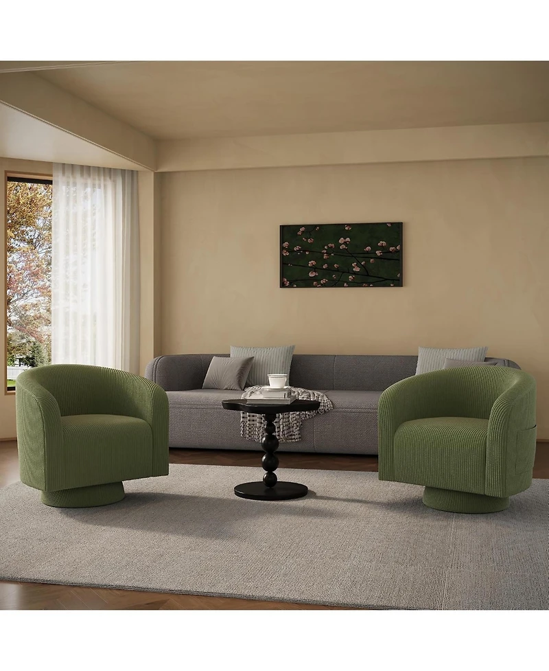 gaomon Modern 360 Degree Swivel Accent Corduroy Barrel Chair for Living Room Bedroom Small Space, Green