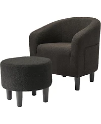 gaomon Boucle Barrel Sofa Chair, Accent Chair with Ottoman for Bedroom, Small Space