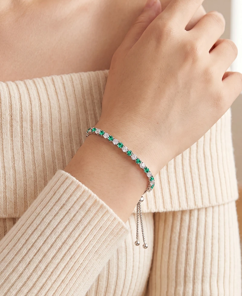 Macy's Lab-Grown Opal (7/8 ct. t.w.) & White Sapphire (1-1/10 Bolo Bracelet Sterling Silver