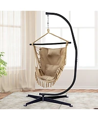 Gymax Hammock Chair w/ Soft Pillow Cushions Pocket Hanging Rope Swing Steel Bar Gray