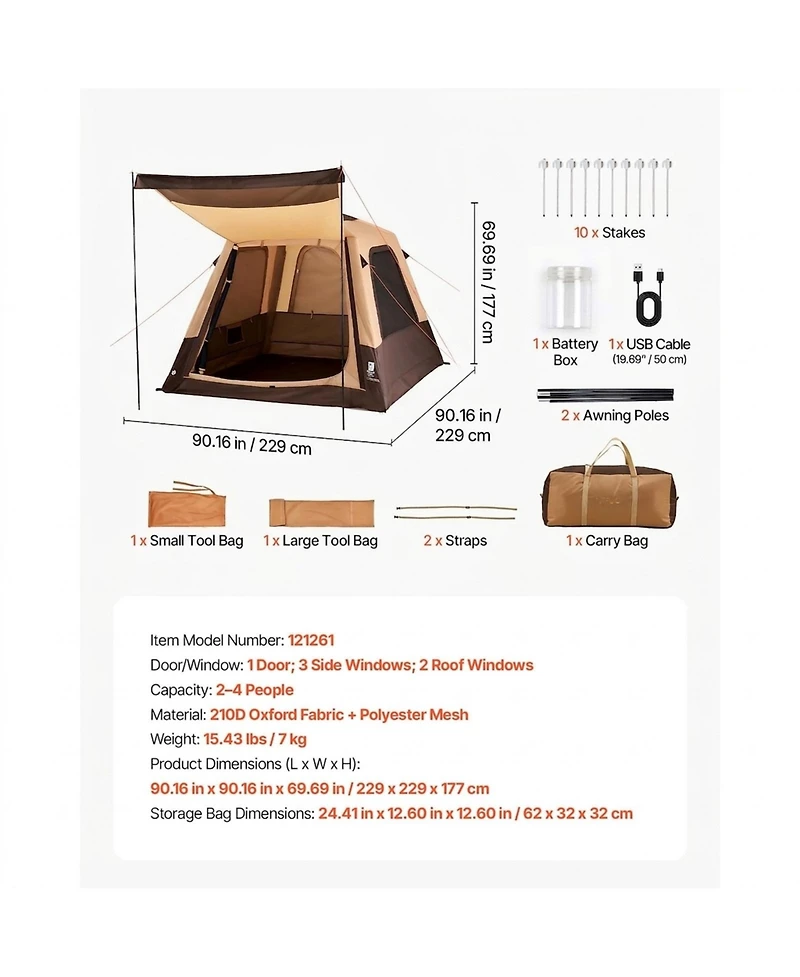 Sugift 4 Person Inflatable Instant Cabin Tent with Rechargeable Pump and 5 Large Mesh Windows