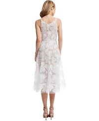 Dress The Population Women's Blair V-Neck 3D Floral Embroidered Fit and Flare Dress