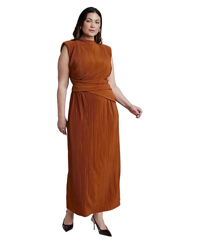 Eloquii Women's Draped Bodice Plisse Maxi Dress