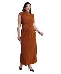 Eloquii Women's Draped Bodice Plisse Maxi Dress