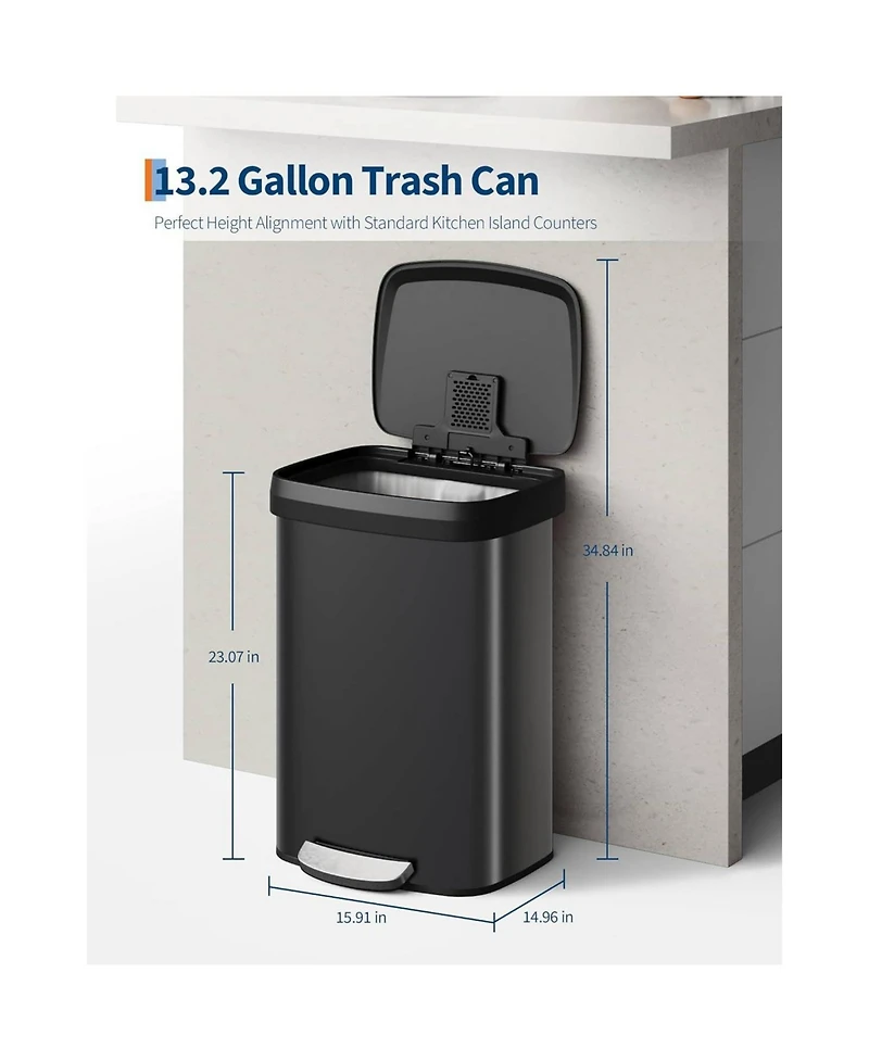gaomon Gal Step-on Kitchen Stainless Steel Trash Can