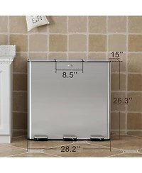gaomon 3x30L Stainless Steel Recycling Trash Can with Soft Close Pedal Lids, Kitchen Bin for Home, Office