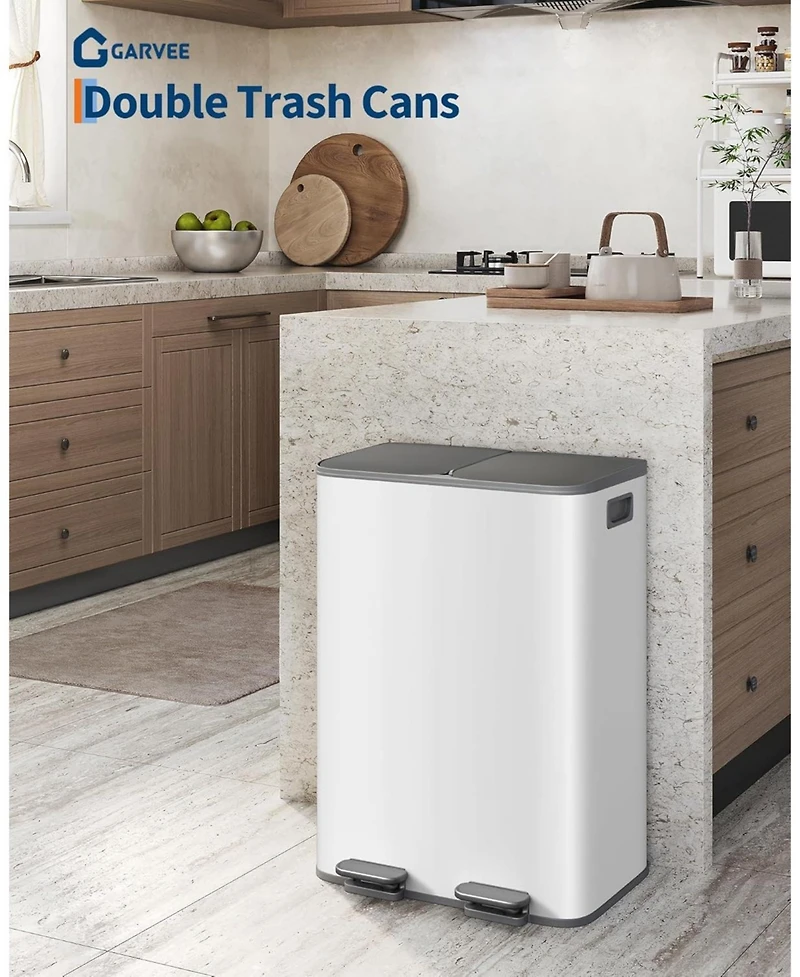 gaomon 2 x 8 Gallon Dual Compartment Kitchen Trash Can, Step Recycling Bin for Kitchen