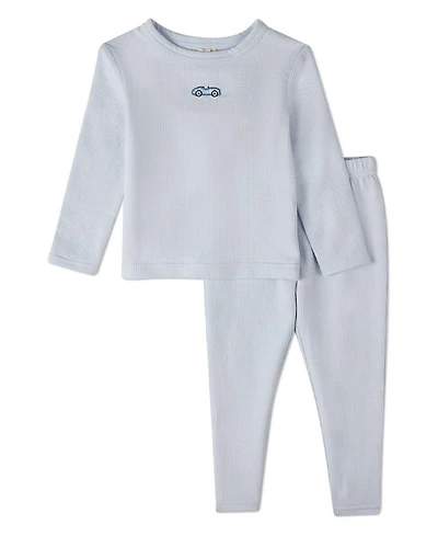 MeMoi Toddler Boys 2T -12 2 Piece "Vintage Race Car" Embroidered Mini-Ribbed Pull-On Lounge Set