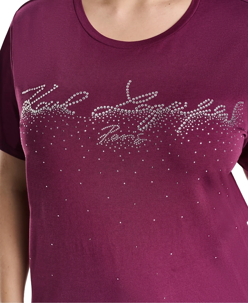 Karl Lagerfeld Paris Plus Sparkle Klp Logo Short-Sleeve Cotton-Blend T-Shirt