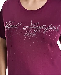 Karl Lagerfeld Paris Plus Sparkle Klp Logo Short-Sleeve Cotton-Blend T-Shirt