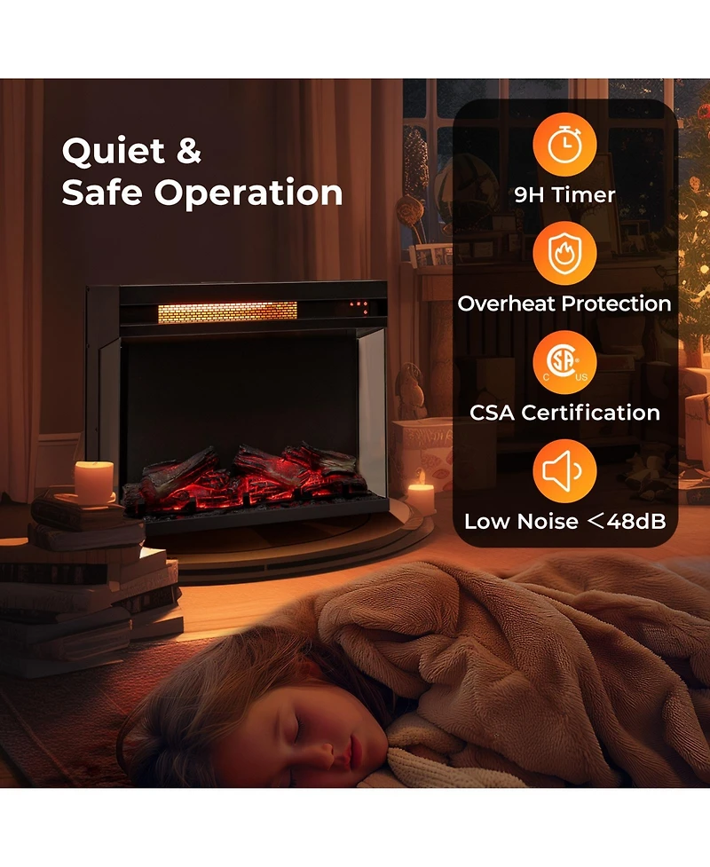 Ecooso 3-Sided Electric Fireplace 1500W Recessed Fireplace Insert