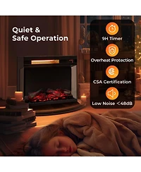 Ecooso 3-Sided Electric Fireplace 1500W Recessed Fireplace Insert