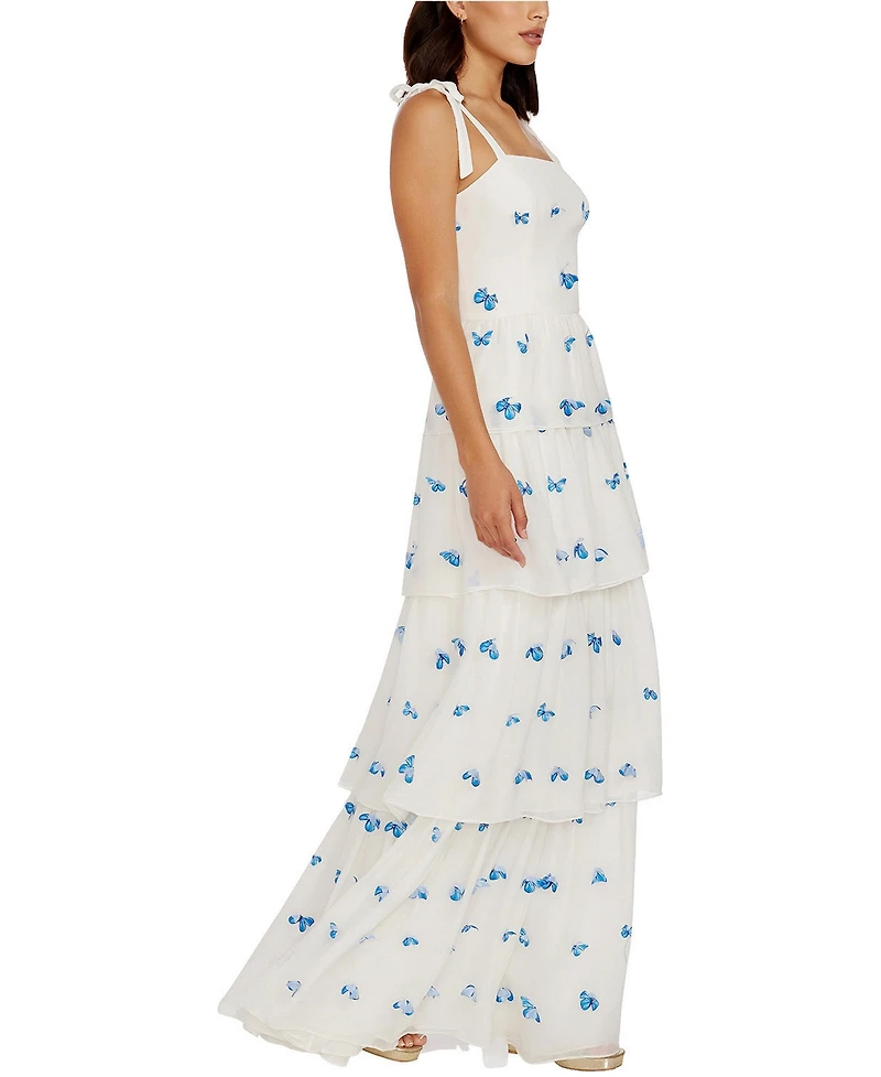 Dress The Population Women's Monica Square Neck Tiered Floral Maxi Dress