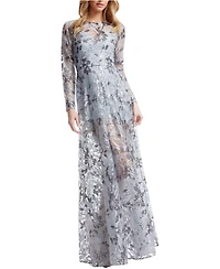 Dress The Population Women's Ava Long Sleeve Floral Sequin Gown