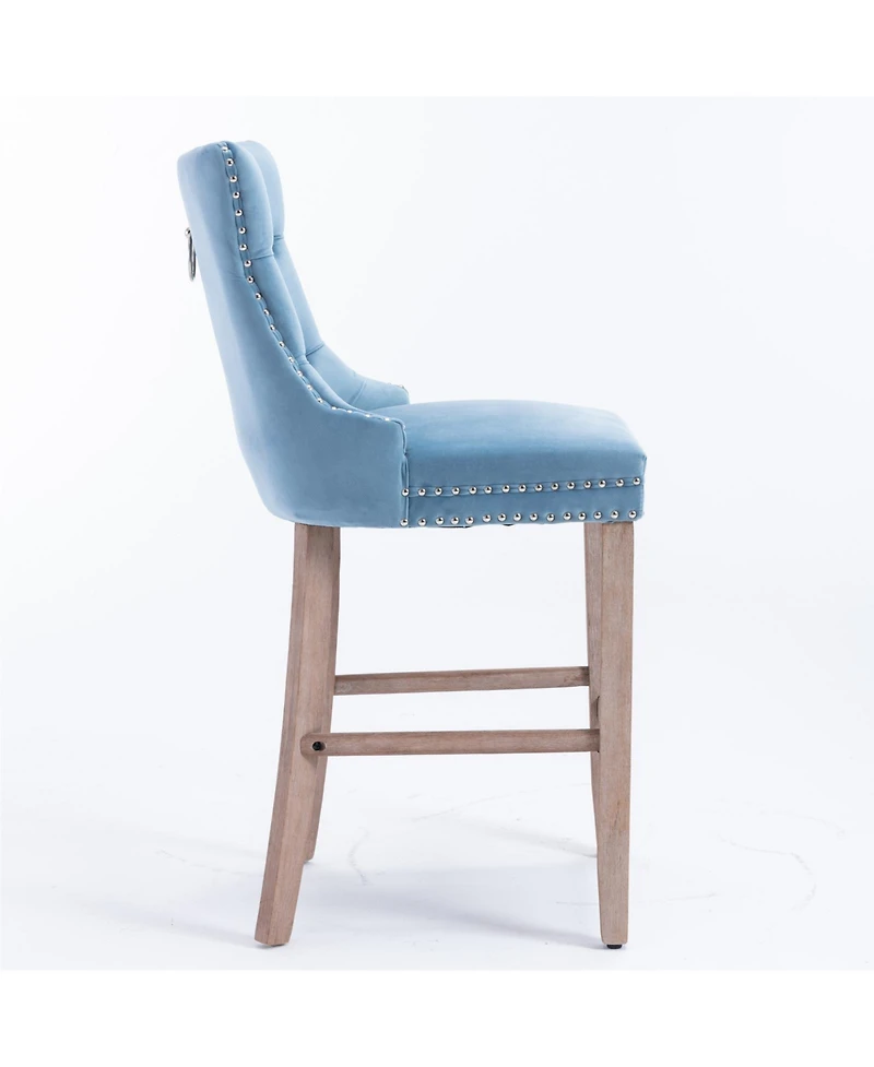 Flynama Set of 2 Mid-Century Bar Stools with High Back and Nailhead Trim, Solid Wood Legs