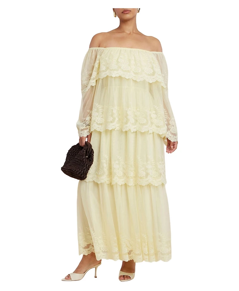 Eloquii Plus Tiered Lace Off-the-Shoulder Maxi Dress