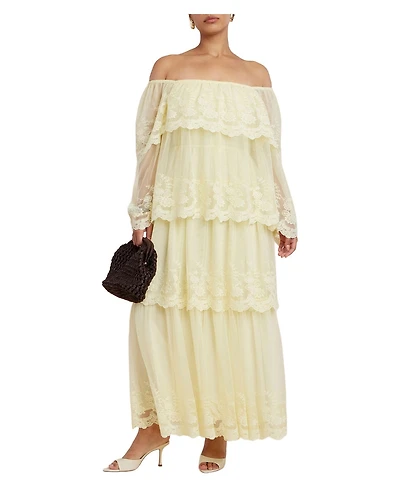 Eloquii Plus Tiered Lace Off-the-Shoulder Maxi Dress