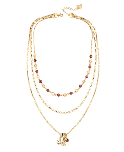 Guess Gold-Tone Layered Imitation Pearl & Crystal Necklace
