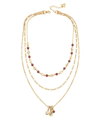 Guess Gold-Tone Layered Imitation Pearl & Crystal Necklace