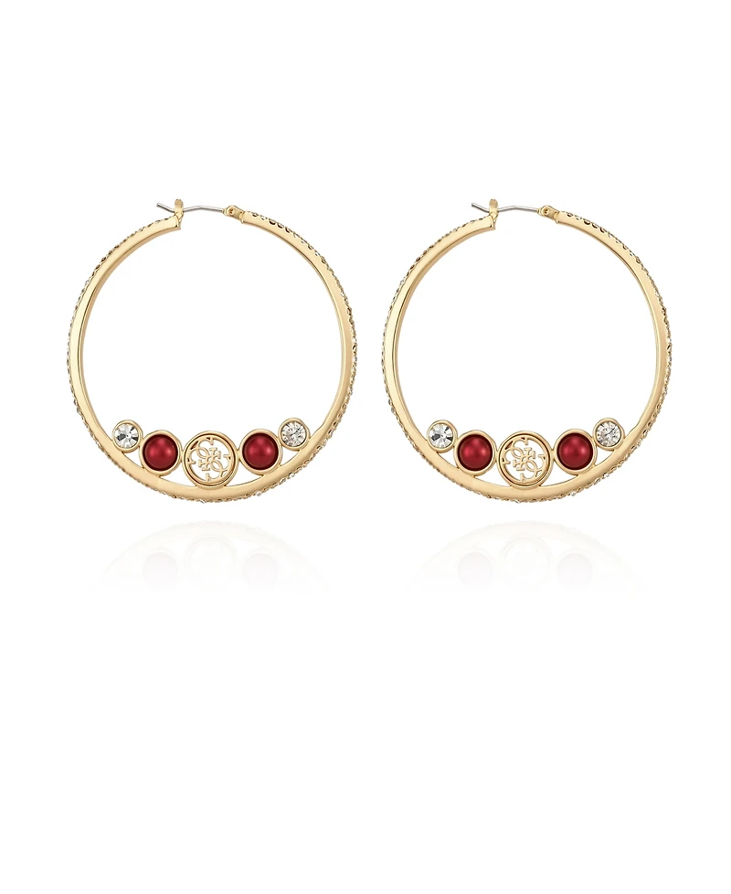 Guess Gold-Tone Imitation Pearl & Crystal Hoop Earrings
