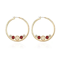 Guess Gold-Tone Imitation Pearl & Crystal Hoop Earrings