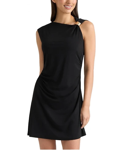 Ellen Tracy Women's Asymmetrical Neckline Knit Mini Dress