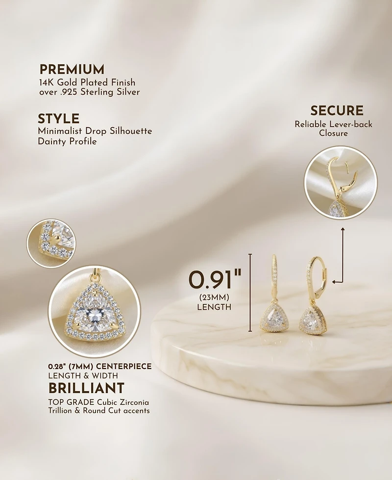 Sterling Silver Round and Triangle Cubic Zirconia Drop Earrings