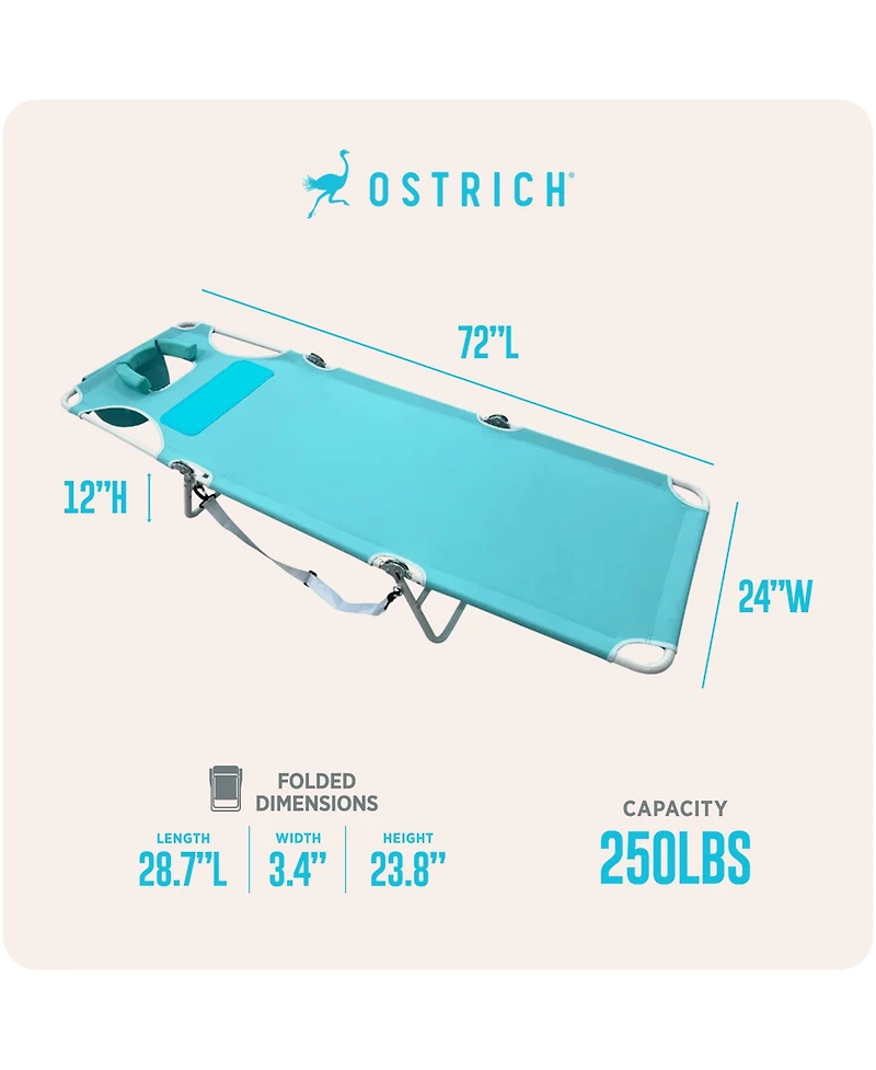 Ostrich The Ladies Comfort Lounger, Foldable Beach Pool Tanning Chair, Aqua